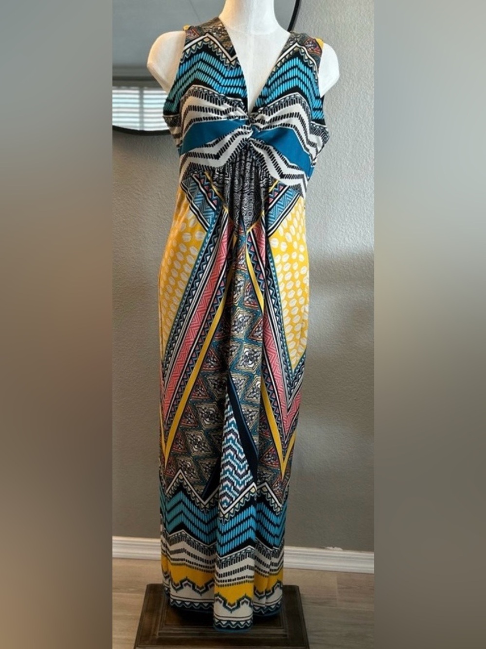 Chico's Multicolor Patterned Maxi Dress - Teal, Yellow, Pink, Black, White